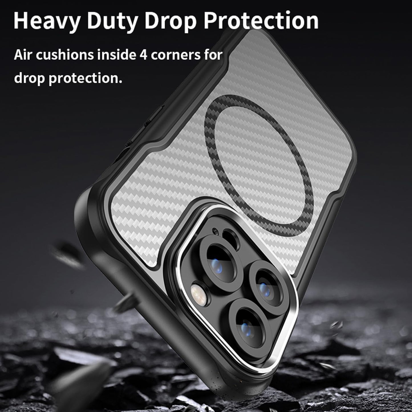 Magnetic carbon fibre case for iPhone 14 Pro, support wireless charging, carbon fibre shockproof slim case Black