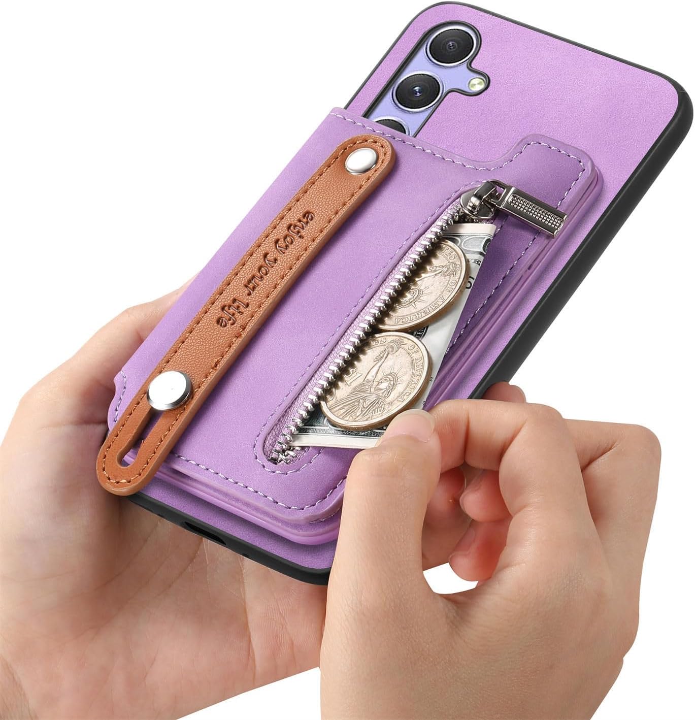 iTape Retro magnetic mobile phone case for Samsung Galaxy S25+, wireless charging magnetic car mount, Card slot, card holder, wrist strap bracket RFID anti-theft card Orange