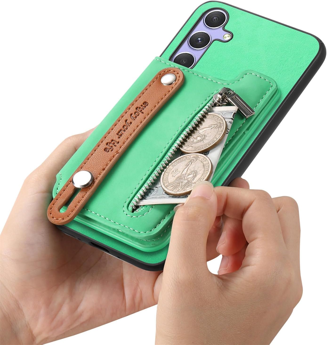 iTape Retro magnetic mobile phone case for Samsung Galaxy S25+, wireless charging magnetic car mount, Card slot, card holder, wrist strap bracket RFID anti-theft card Orange