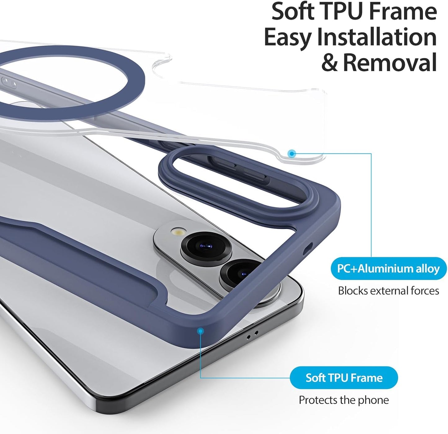 iTape Magnetic phone case for Samsung Galaxy S25 Edge, wireless charging + (FRID) anti-theft card slot, magnetic ring bracket, transparent back cover