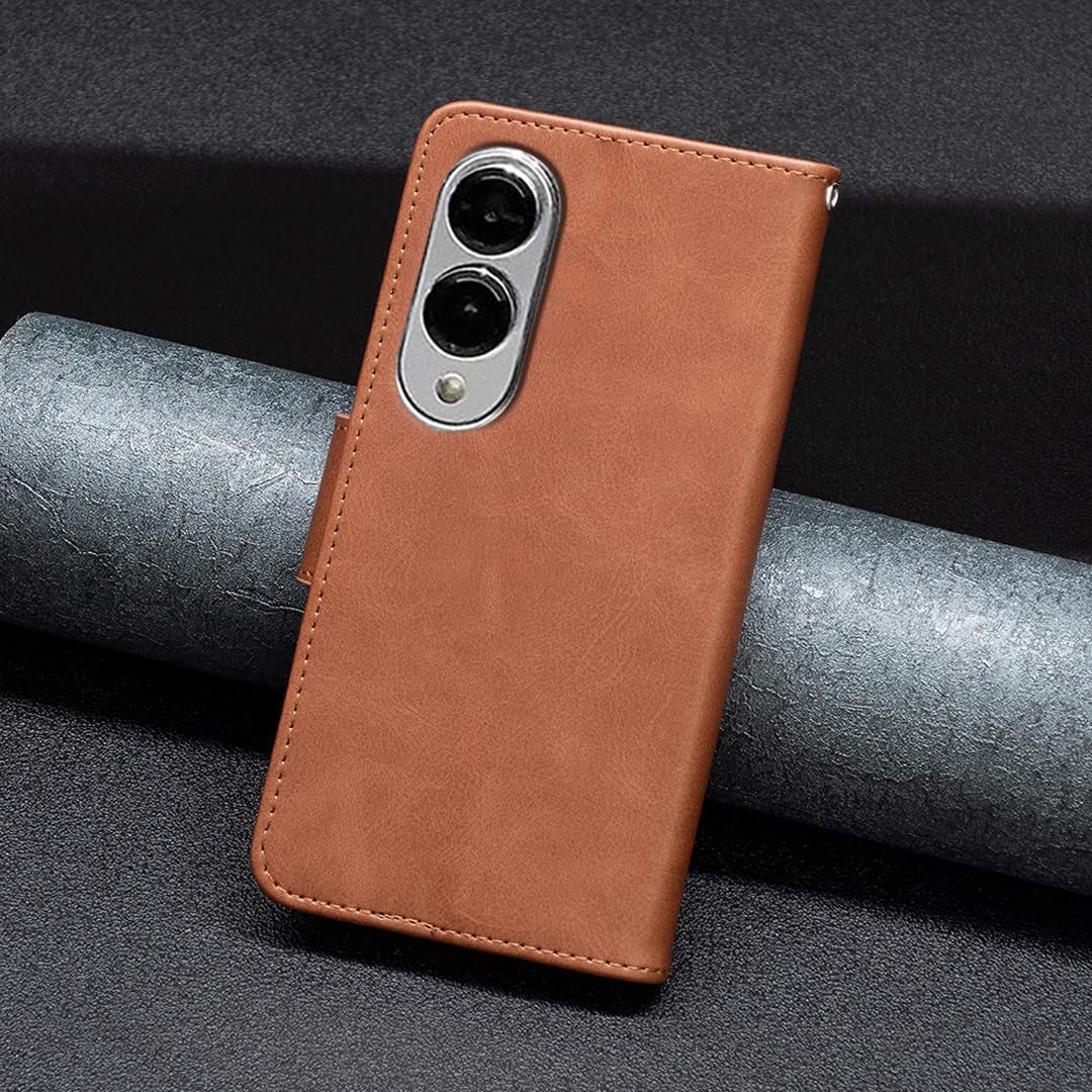 iTape Solid lambskin leather phone case for Samsung Galaxy S25 Edge, snap wallet style case, flip stand shock protection Brown