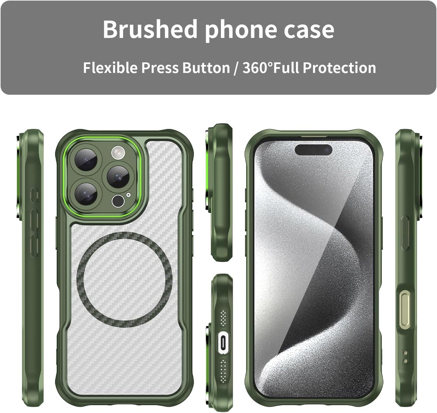 Magnetic carbon fibre case for iPhone 16 Pro, support wireless charging, carbon fibre shockproof slim case Purple