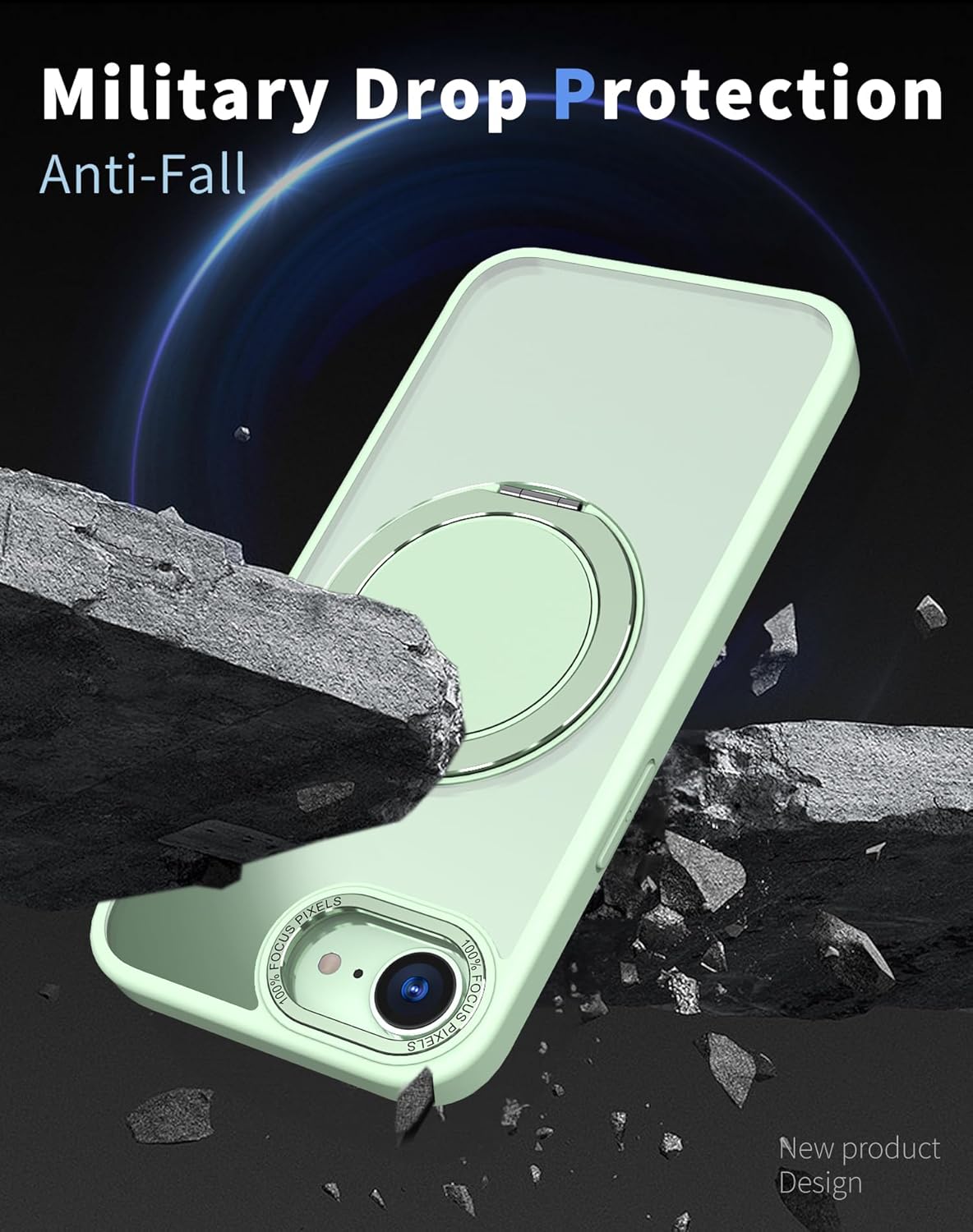 Magnetic phone case for iPhone 16E, mechanical gear 360° rotating bracket supports wireless charging, shockproof ultra-thin shell