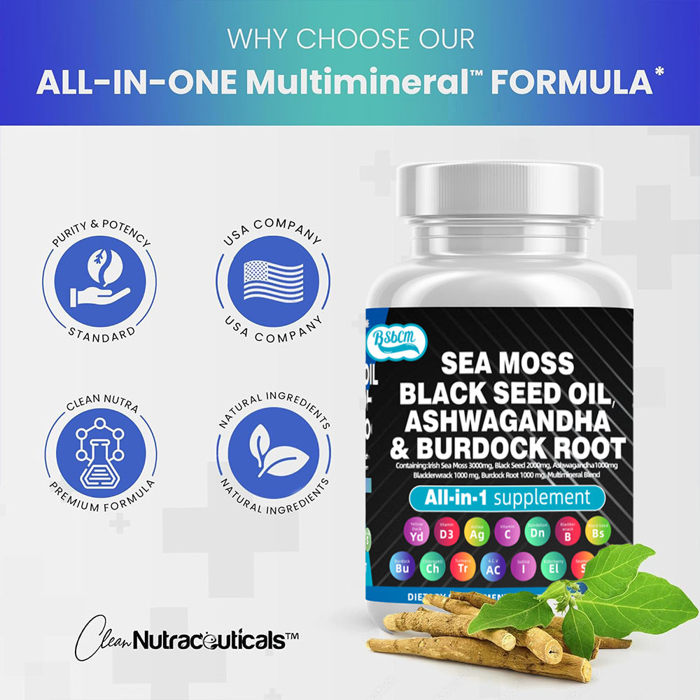 Sea Moss Fitness Burdock Multi-Mineral Vitamin Edible Supplement Dietary, Healthcare 60 Count