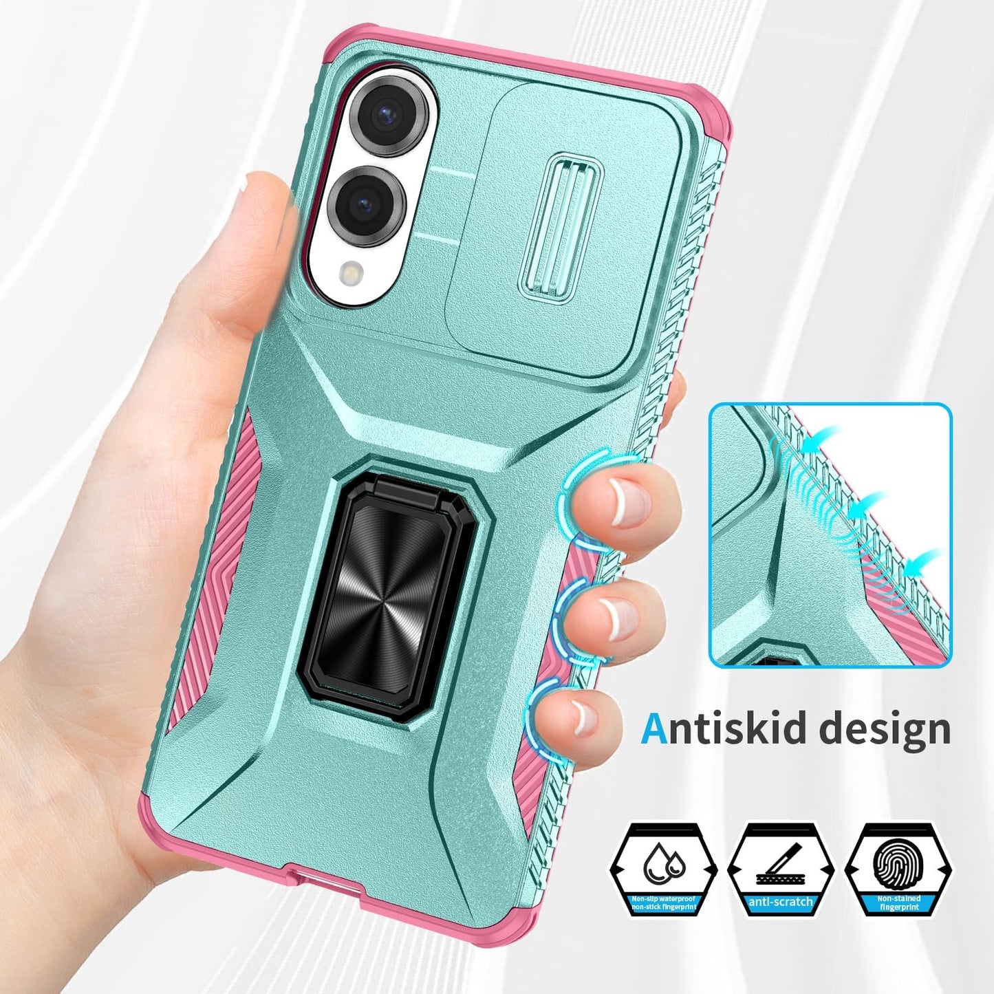 Magnetic car mount 2 in 1 phone case for Samsung Galaxy S25 Edge, double layer shockproof and drop-proof protective case. 360° rotating bracket finger ring buckle push window lens protection
