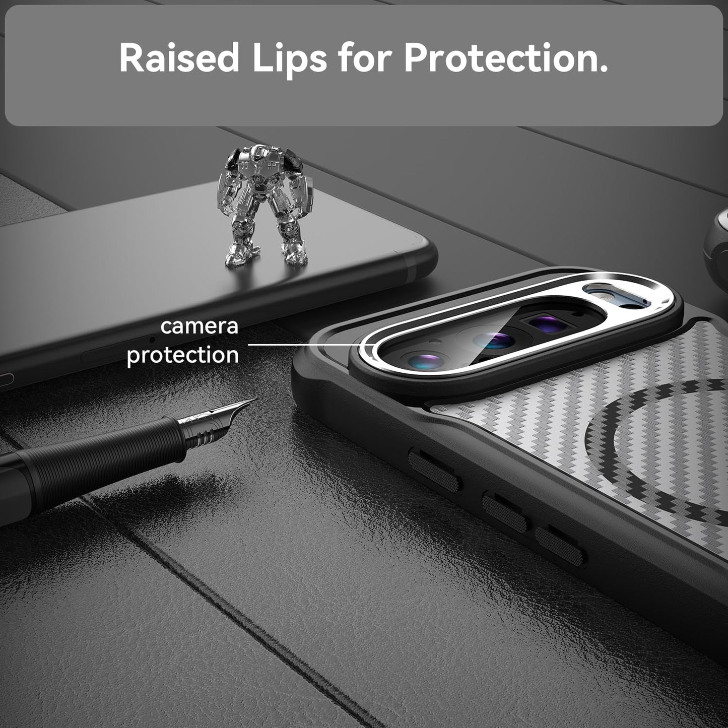 iTape Magnetic carbon fibre case for Google Pixel 9 Pro, support wireless charging, carbon fibre shockproof slim case Black