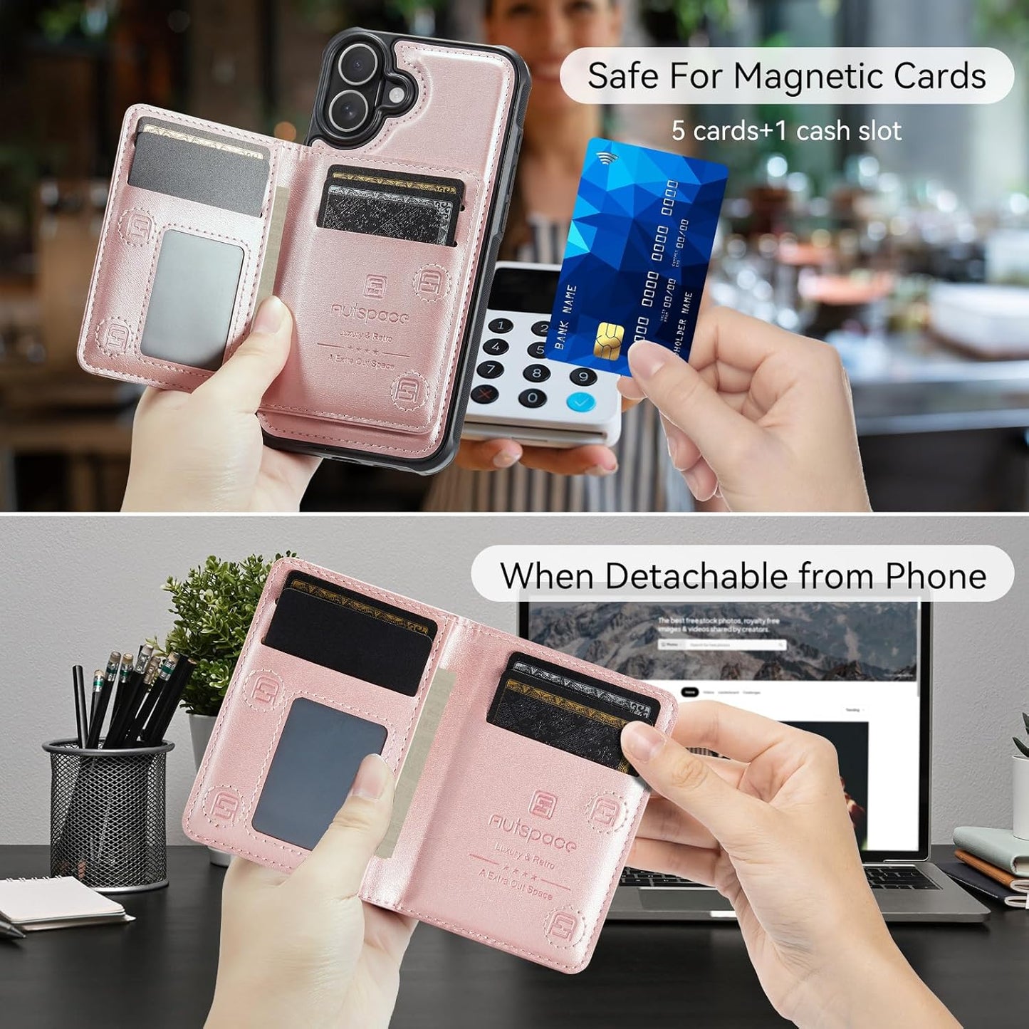 Double magnetic card holder mobile phone case for iPhone 16, RFID (anti-theft), supports car magnetic suction function + multi-directional bracket Blue