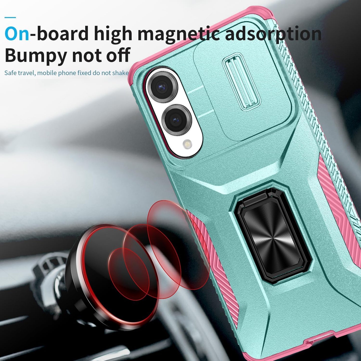 Magnetic car mount 2 in 1 phone case for Samsung Galaxy S25 Edge, double layer shockproof and drop-proof protective case. 360° rotating bracket finger ring buckle push window lens protection