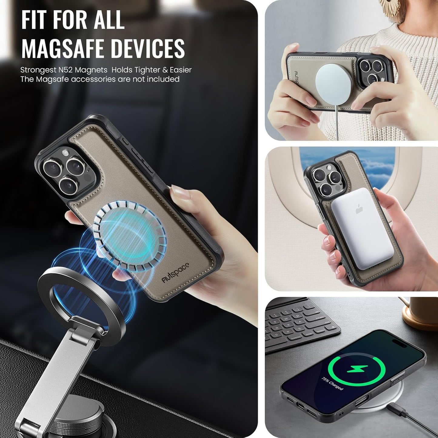 Up and down card holder mobile phone case suitable for iPhone 16 Pro, RFID (anti-theft), supports car magnetic suction function, card slot wallet holder Blue