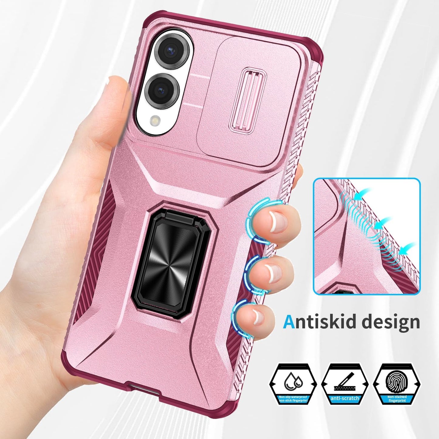 Magnetic car mount 2 in 1 phone case for Samsung Galaxy S25 Edge, double layer shockproof and drop-proof protective case. 360° rotating bracket finger ring buckle push window lens protection