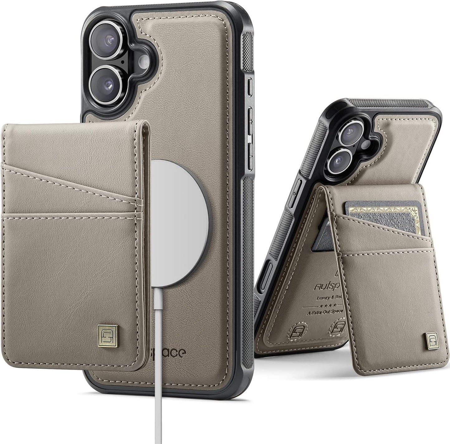 Up and down card holder mobile phone case suitable for iPhone 16 Plus, RFID (anti-theft), supports car magnetic suction function, card slot wallet holder Brown