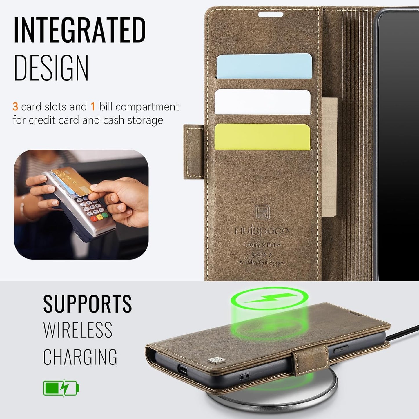 iTape Soft leather wallet case for Google Pixel 8 Pro, RFID (anti-theft), wallet card slot flip cover stand for Google Pixel 8 Pro Support wireless charging Brown