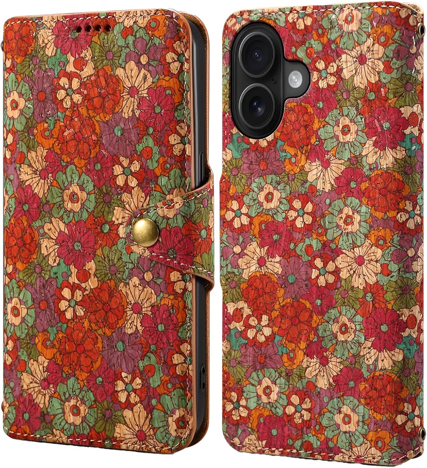 Retro Floral Pattern Phone Case for iPhone 16 Plus, Soft Touch Flip Stand Phone Case, Wallet Card Slot, Compatible with iPhone 16 Plus