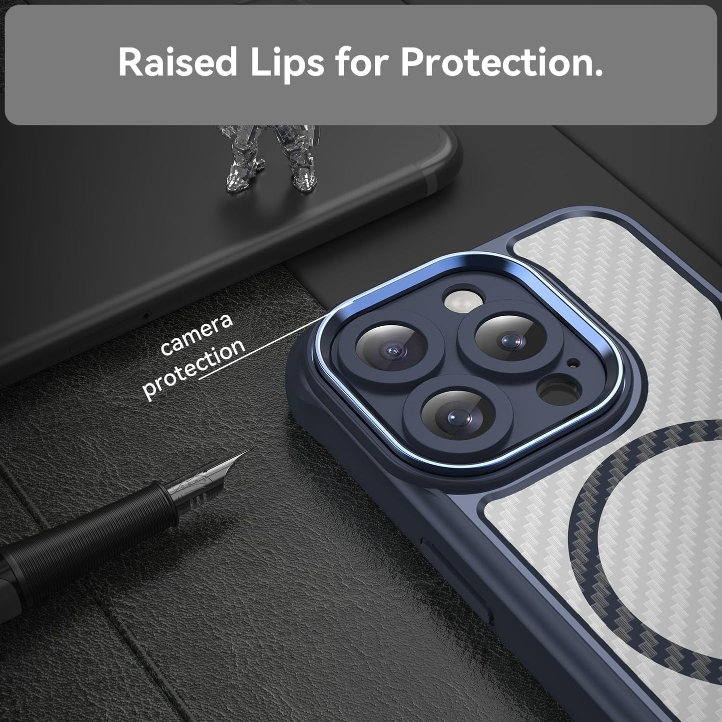 Magnetic carbon fibre case for iPhone 15 Pro, support wireless charging, carbon fibre shockproof slim case Blue