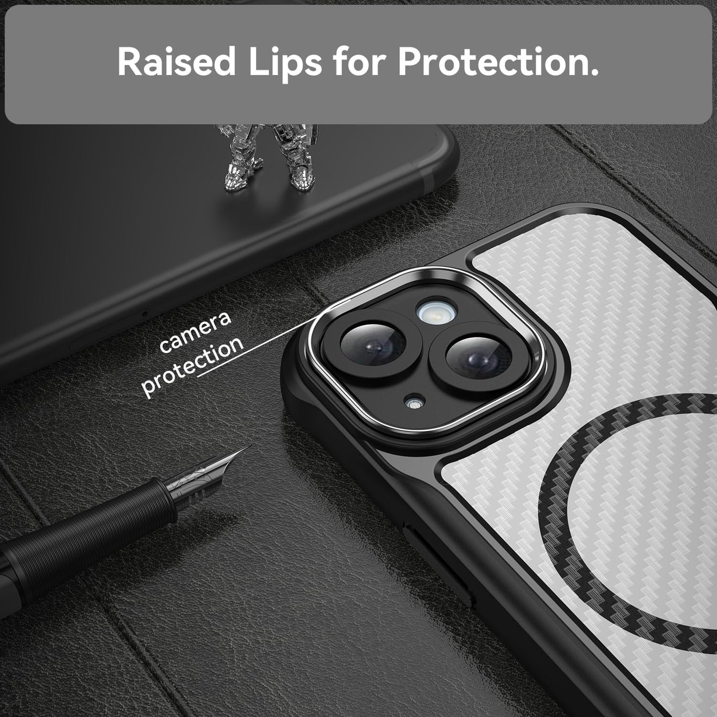 Magnetic carbon fibre case for iPhone 15, support wireless charging, carbon fibre shockproof slim case Blue