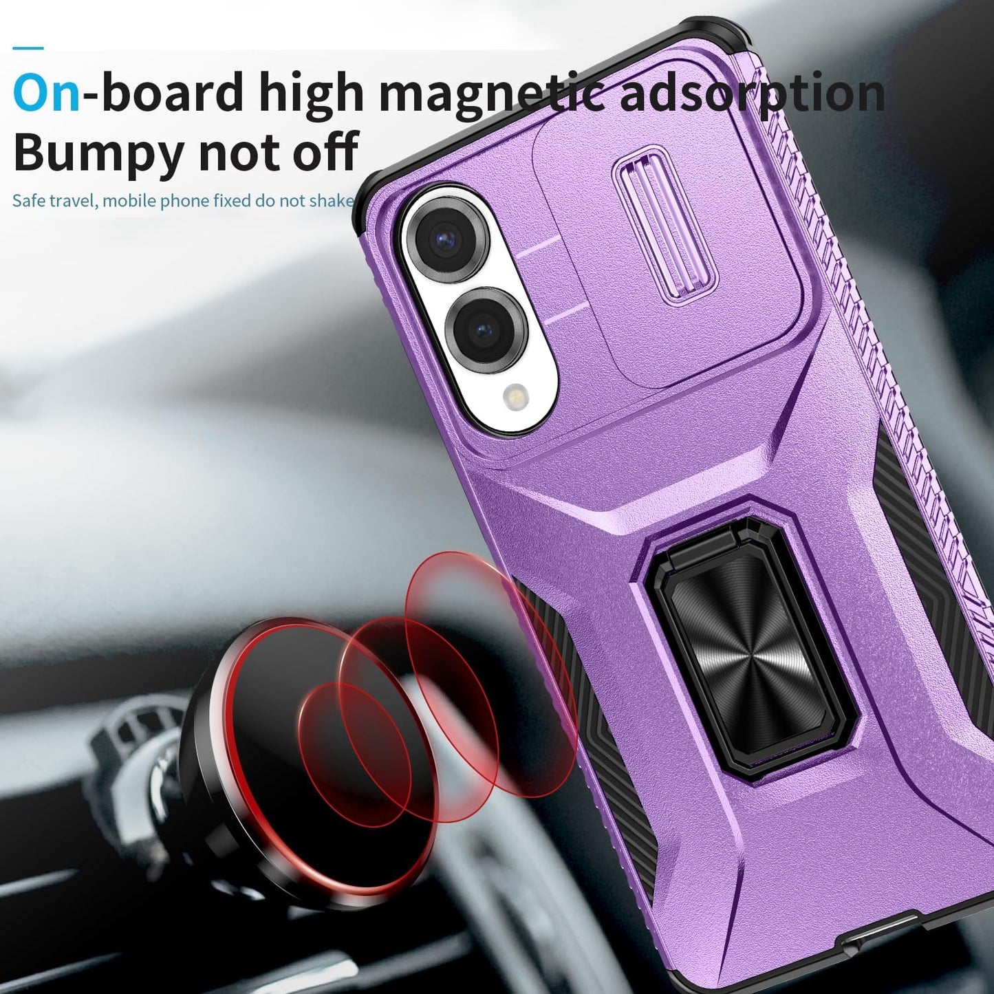 Magnetic car mount 2 in 1 phone case for Samsung Galaxy S25 Edge, double layer shockproof and drop-proof protective case. 360° rotating bracket finger ring buckle push window lens protection