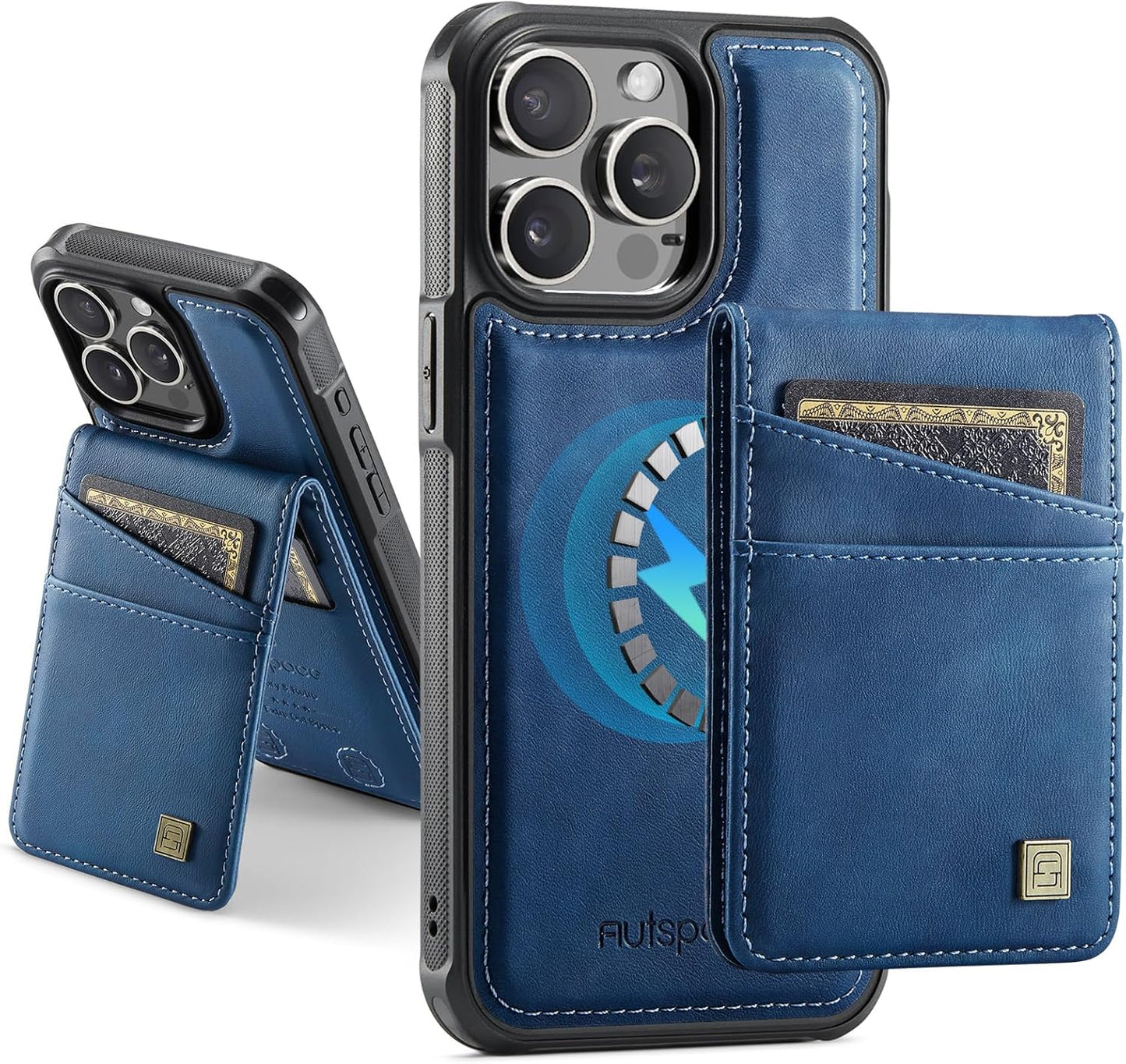 Up and down card holder mobile phone case suitable for iPhone 14 Pro max, RFID (anti-theft), supports car magnetic suction function, card slot wallet holder Black