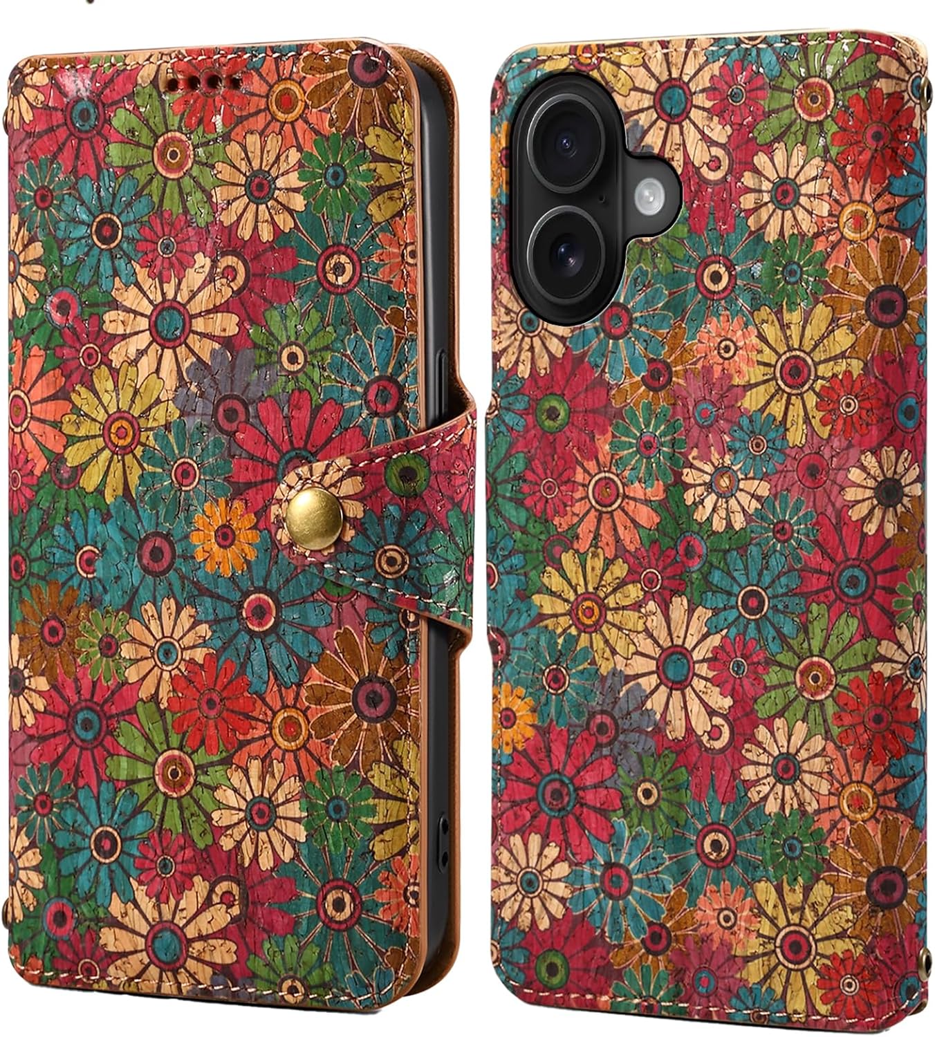 Retro Floral Pattern Phone Case for iPhone 16 Plus, Soft Touch Flip Stand Phone Case, Wallet Card Slot, Compatible with iPhone 16 Plus