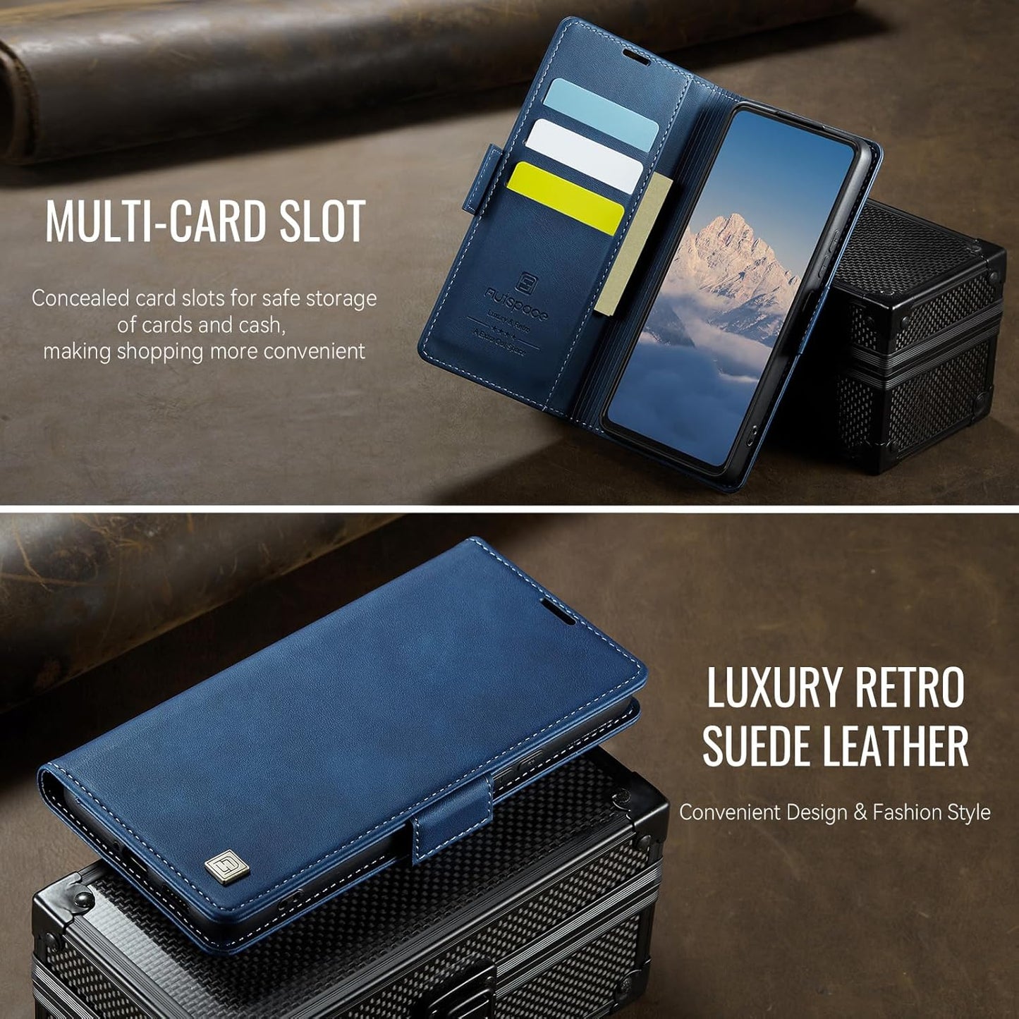 iTape Soft leather wallet case for Samsung Galaxy A35, RFID (anti-theft), wallet card slot flip cover stand for Samsung Galaxy A35 Support wireless charging Black