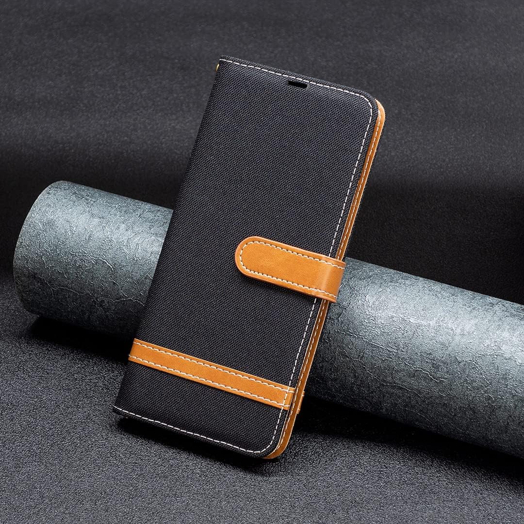 Colorblock Denim Wallet Phone Case for iPhone 16E, Wallet Phone Case Flip Stand, Credit Card Slot Wallet Wrist strap Green