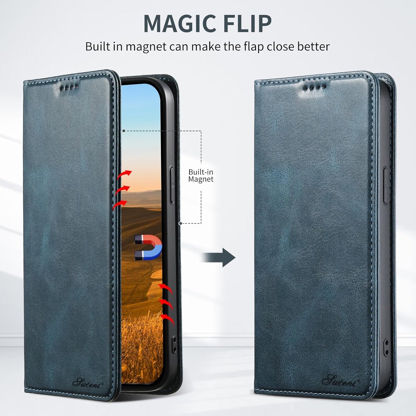 Wallet case for iPhone 13 Pro max, magnetic closure leather case, leather flip folio case holds up shockproof phone case Blue