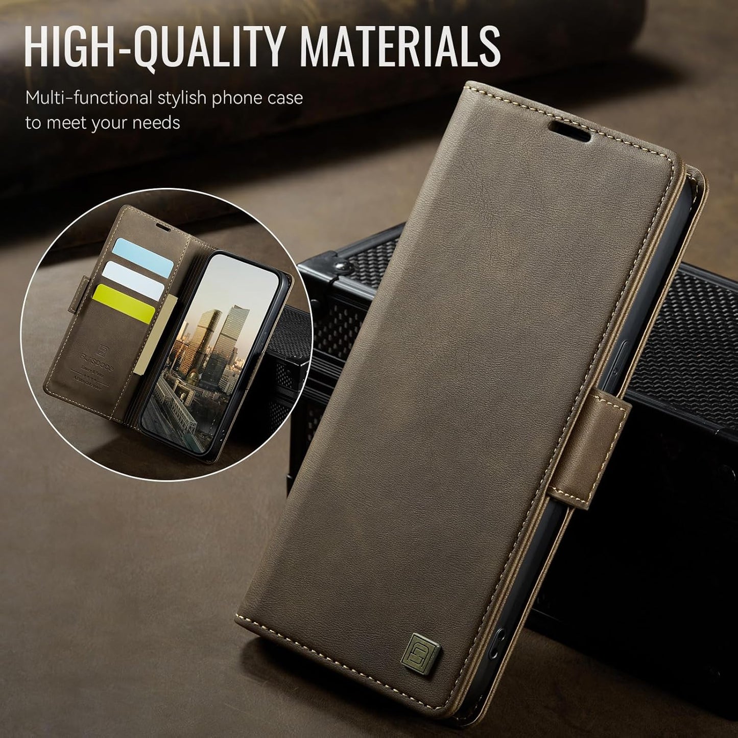 Soft leather wallet case for iPhone 16E, RFID (anti-theft), wallet card slot flip cover stand for iPhone 16E Support wireless charging Gray