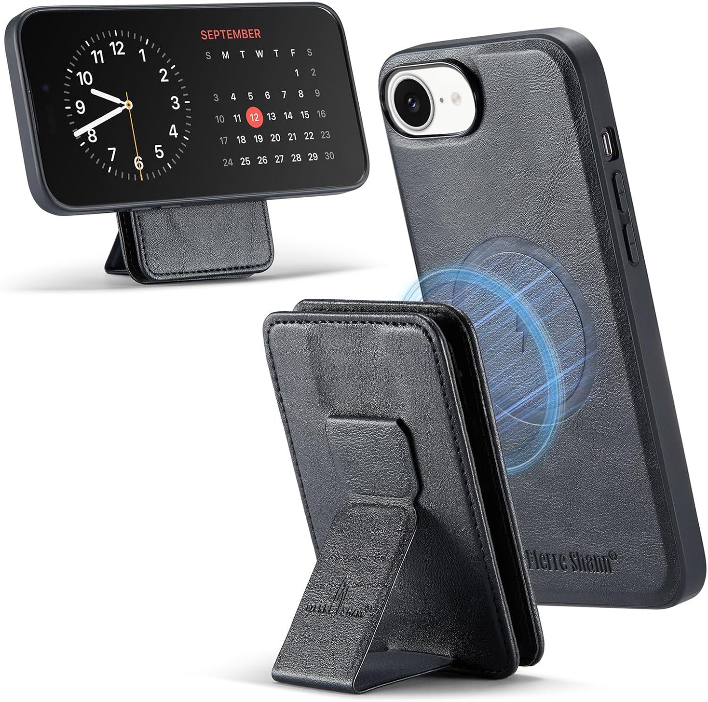 Magnetic Leather Phone Case for iPhone 16E, (RFID) Card Slot Wallet Flip Folding Stand, Wireless Charging Phone Case for iPhone 16E(RFID) Green