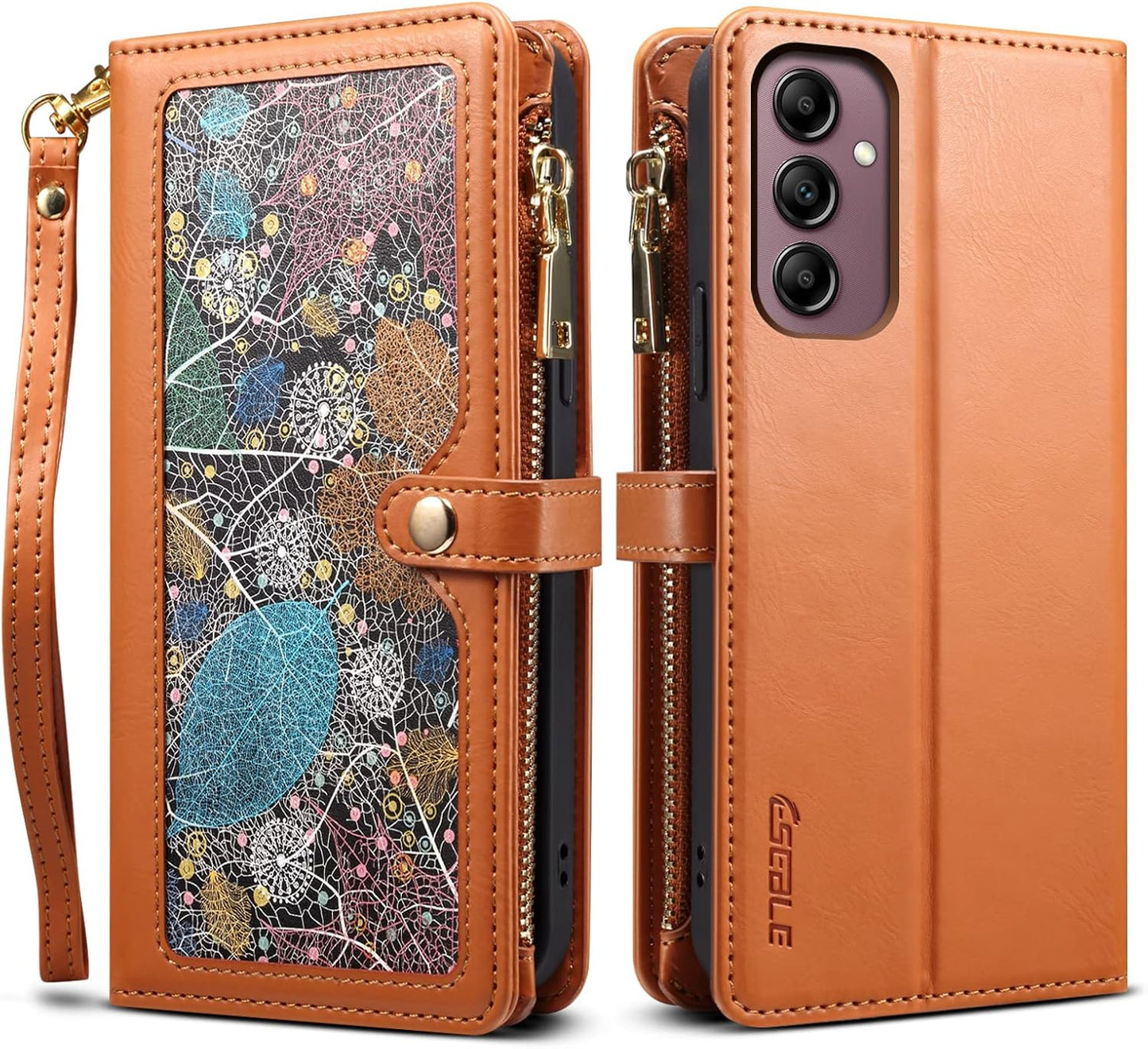 iTape Wallet case for Samsung Galaxy A55-5G, card slot photo frame flip stand phone protective case (RFID anti-theft brush) with wrist strap, cross-body strap Black
