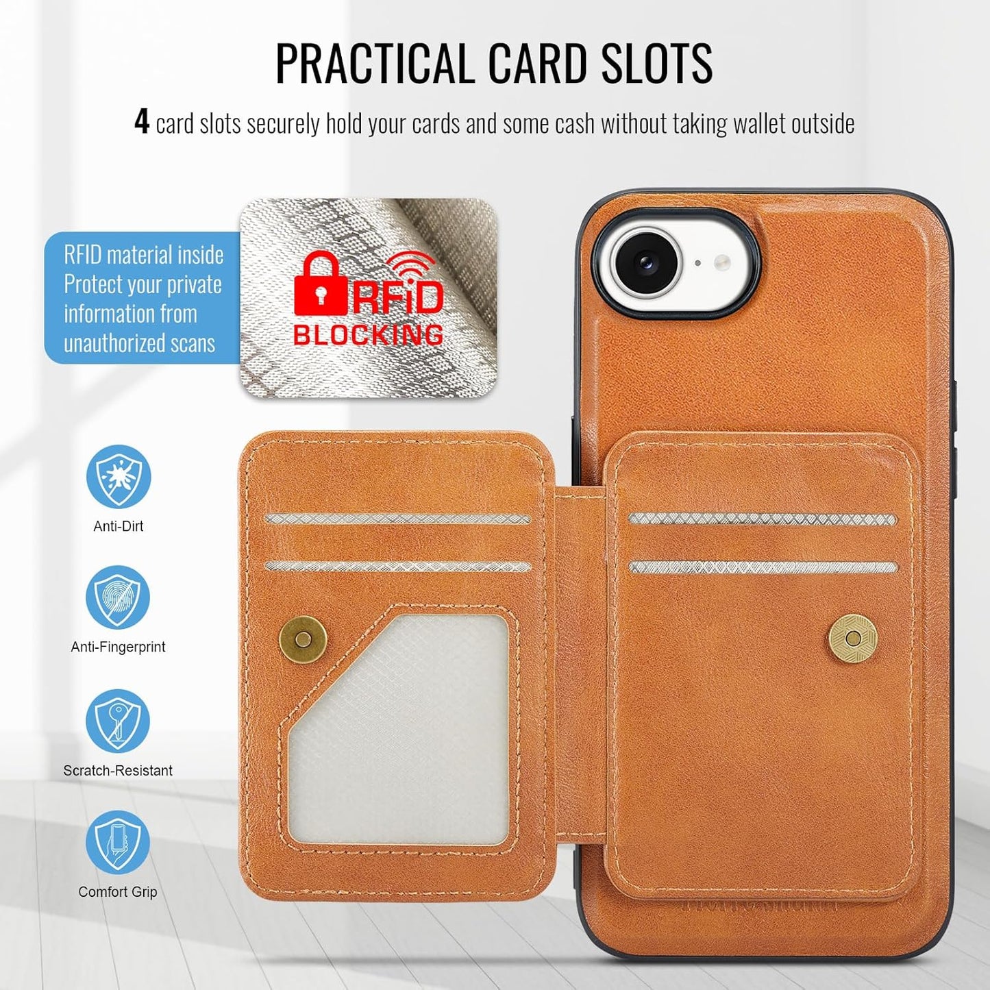 Magnetic Leather Phone Case for iPhone 16E, (RFID) Card Slot Wallet Flip Folding Stand, Wireless Charging Phone Case for iPhone 16E(RFID) Green
