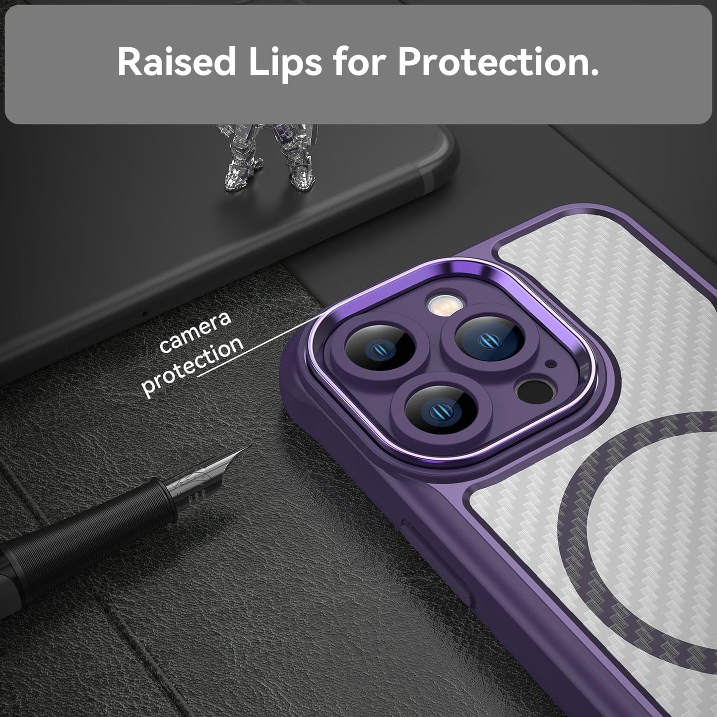 Magnetic carbon fibre case for iPhone 13 Pro, support wireless charging, carbon fibre shockproof slim case Purple