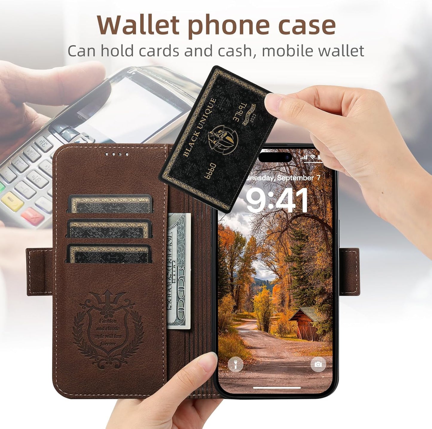 Wallet Case for iPhone 13 Pro Magsafe Charger Compatible, Magnetic Buckle Leather Case, Card Slot Stand Shock Cover Black