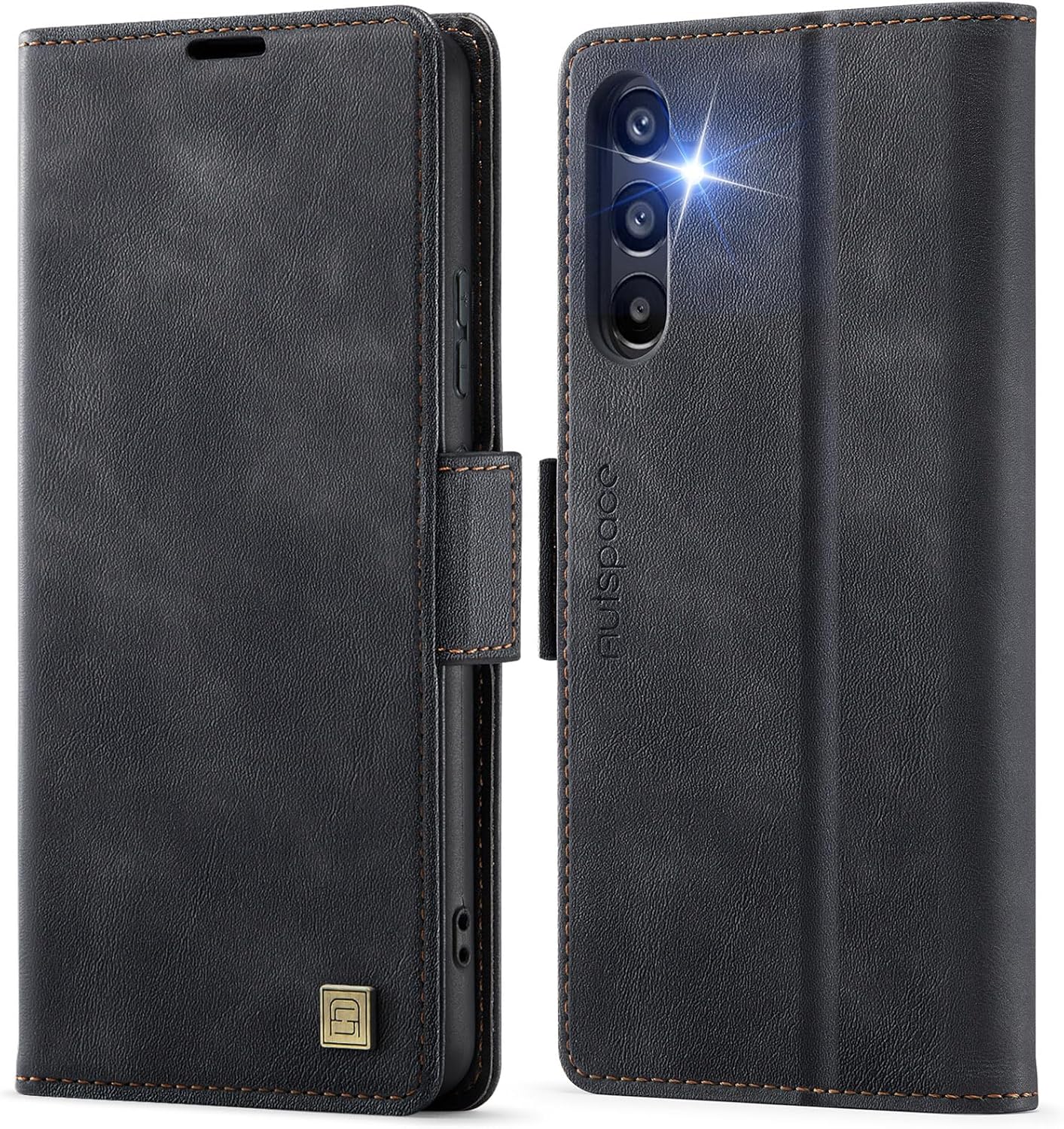 iTape Soft leather wallet case for Samsung Galaxy A35, RFID (anti-theft), wallet card slot flip cover stand for Samsung Galaxy A35 Support wireless charging Black