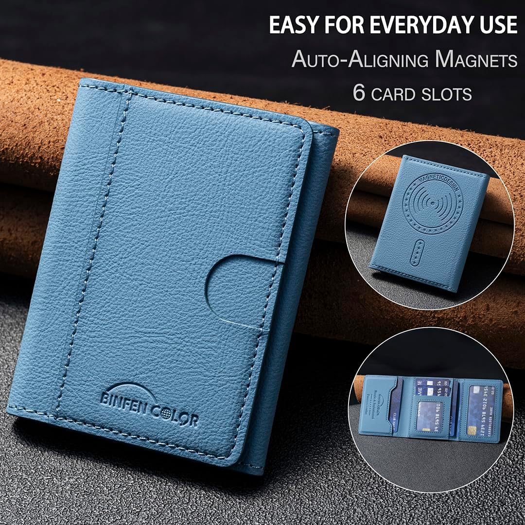 iTape Leather Magnetic Phone Wallet Compatible with Various Phone Models Android and iOS, Solid Color Magnetic Card Holder Ultra-thin Trifold Wallet Card Holder Flip Stand Red
