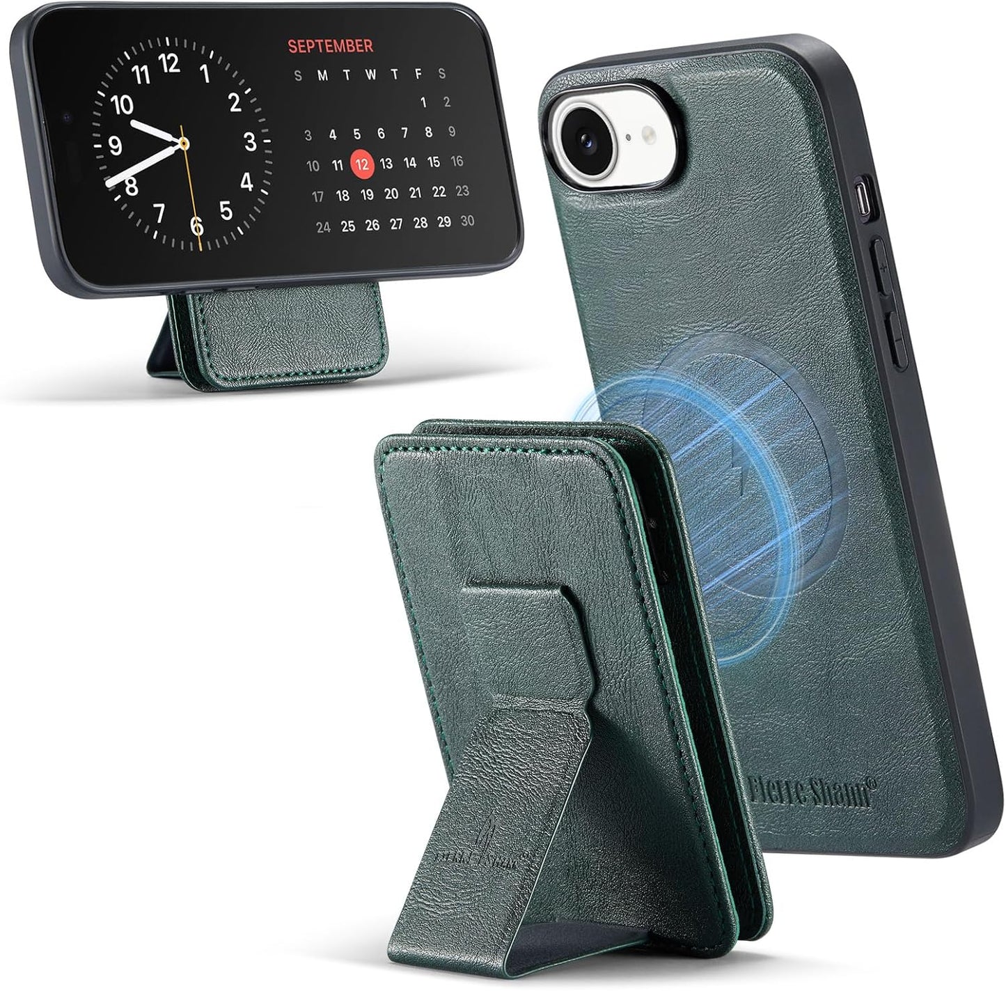Magnetic Leather Phone Case for iPhone 16E, (RFID) Card Slot Wallet Flip Folding Stand, Wireless Charging Phone Case for iPhone 16E(RFID) Green