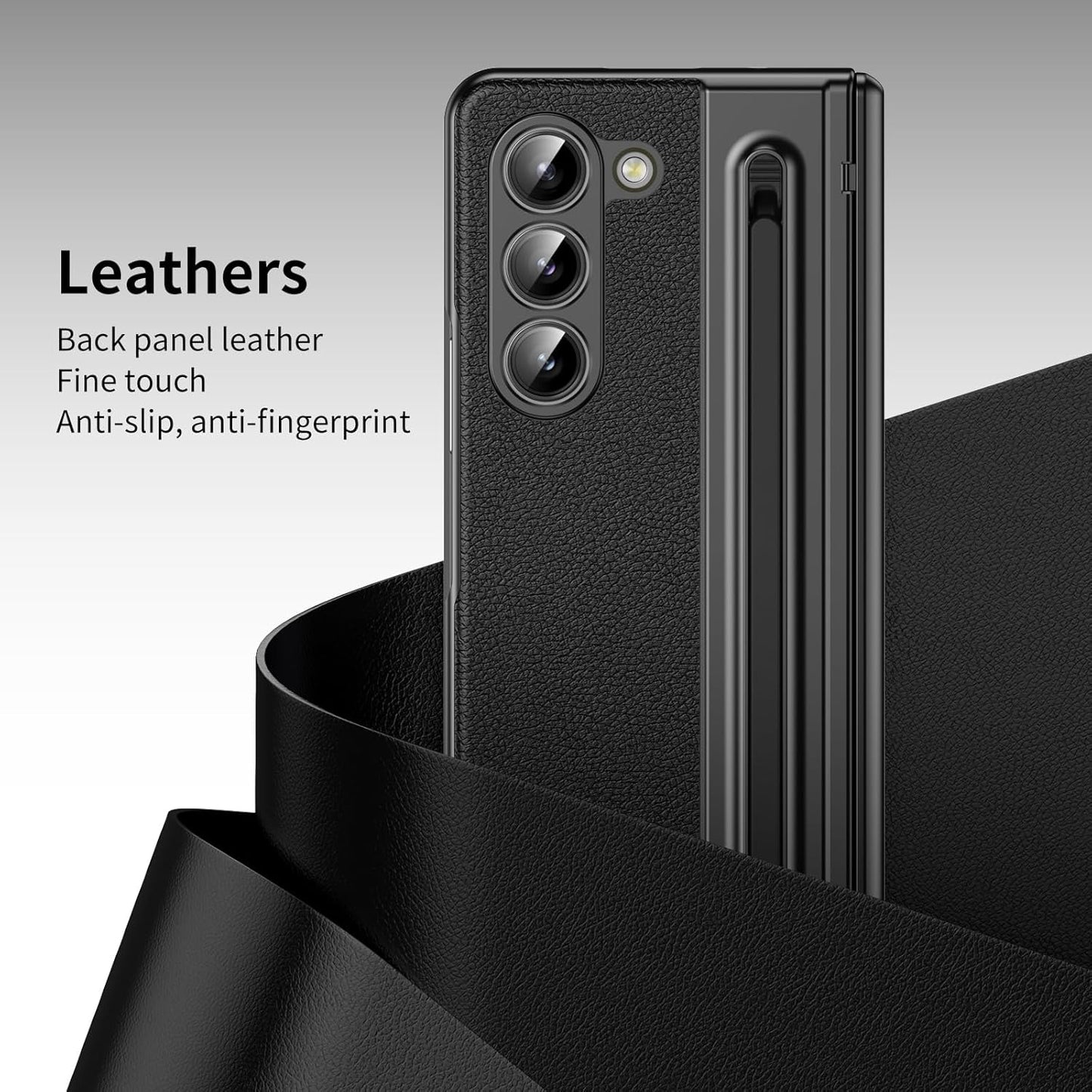 Lightweight phone case for Samsung Galaxy Z Fold5, hinged case supports wireless charging with lens protection, screen protector, complimentary stylus, drop-proof and fingerprint resistant