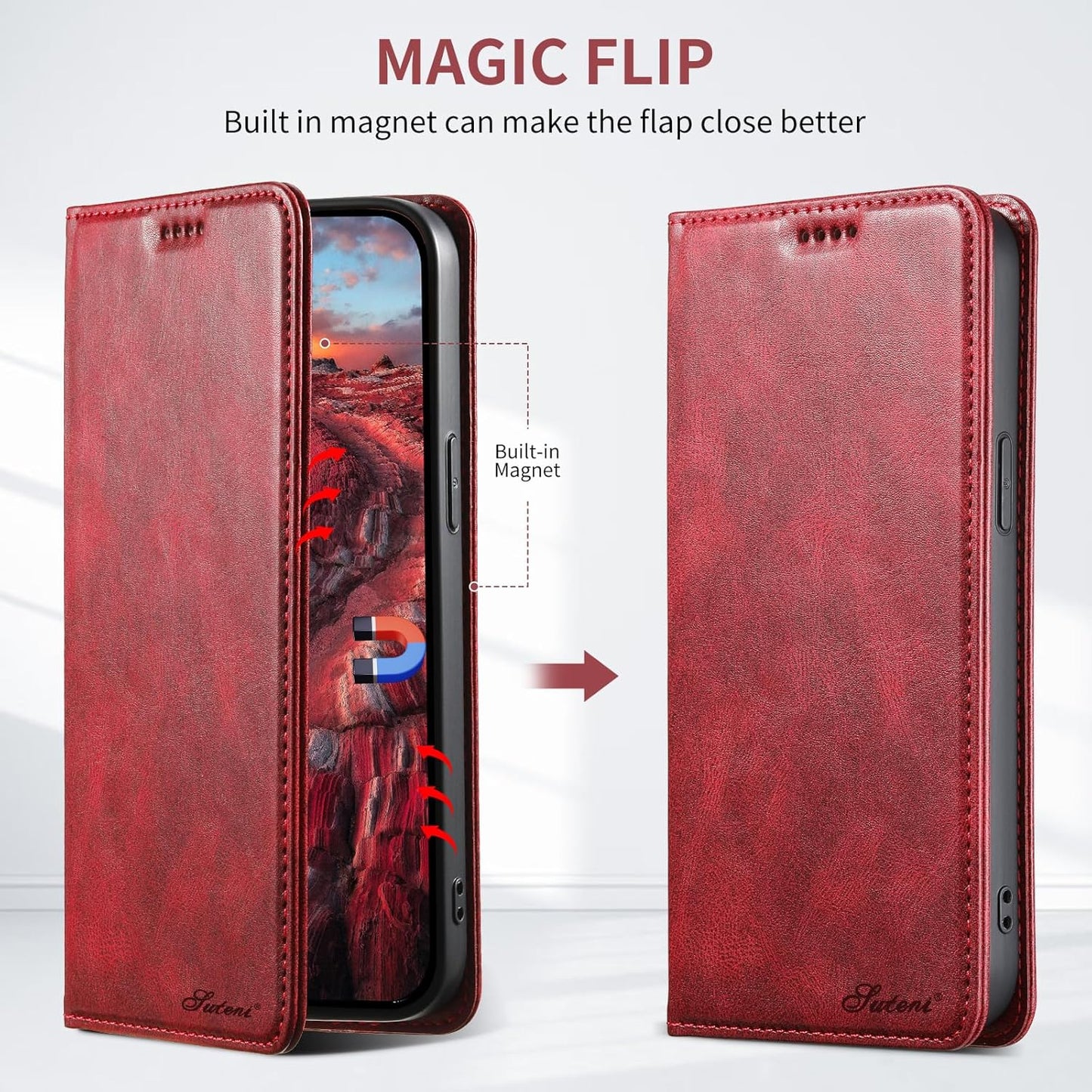 Wallet case for iPhone 13 Pro max, magnetic closure leather case, leather flip folio case holds up shockproof phone case Blue