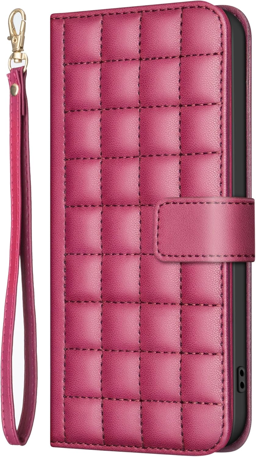 Plaid Wallet Phone Case for iPhone 16E, Wallet Phone Case, Flip Stand, Credit Card Slot Wallet With wrist strap Green