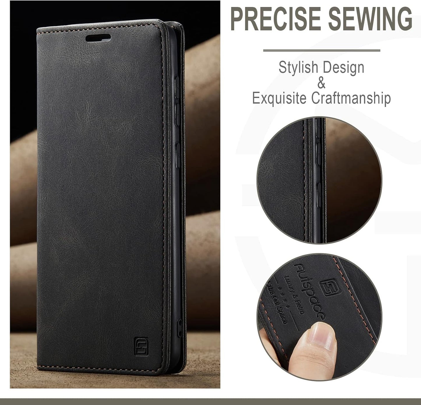 iTape Retro frosted soft leather mobile phone case for Samsung Galaxy S24, RFID (anti-theft swipe), wallet card slot flip cover stand, Green