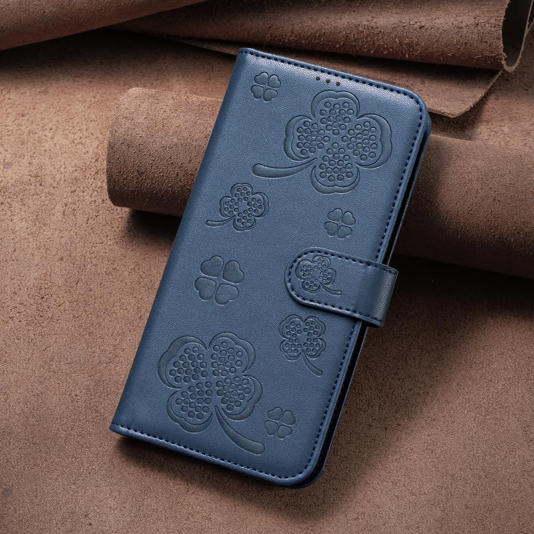 Wallet Leather Case for iPhone 16E, Embossed Four Leaf Clover Design, Magnetic Snap Wallet Case, Flip Shockproof Case Pink