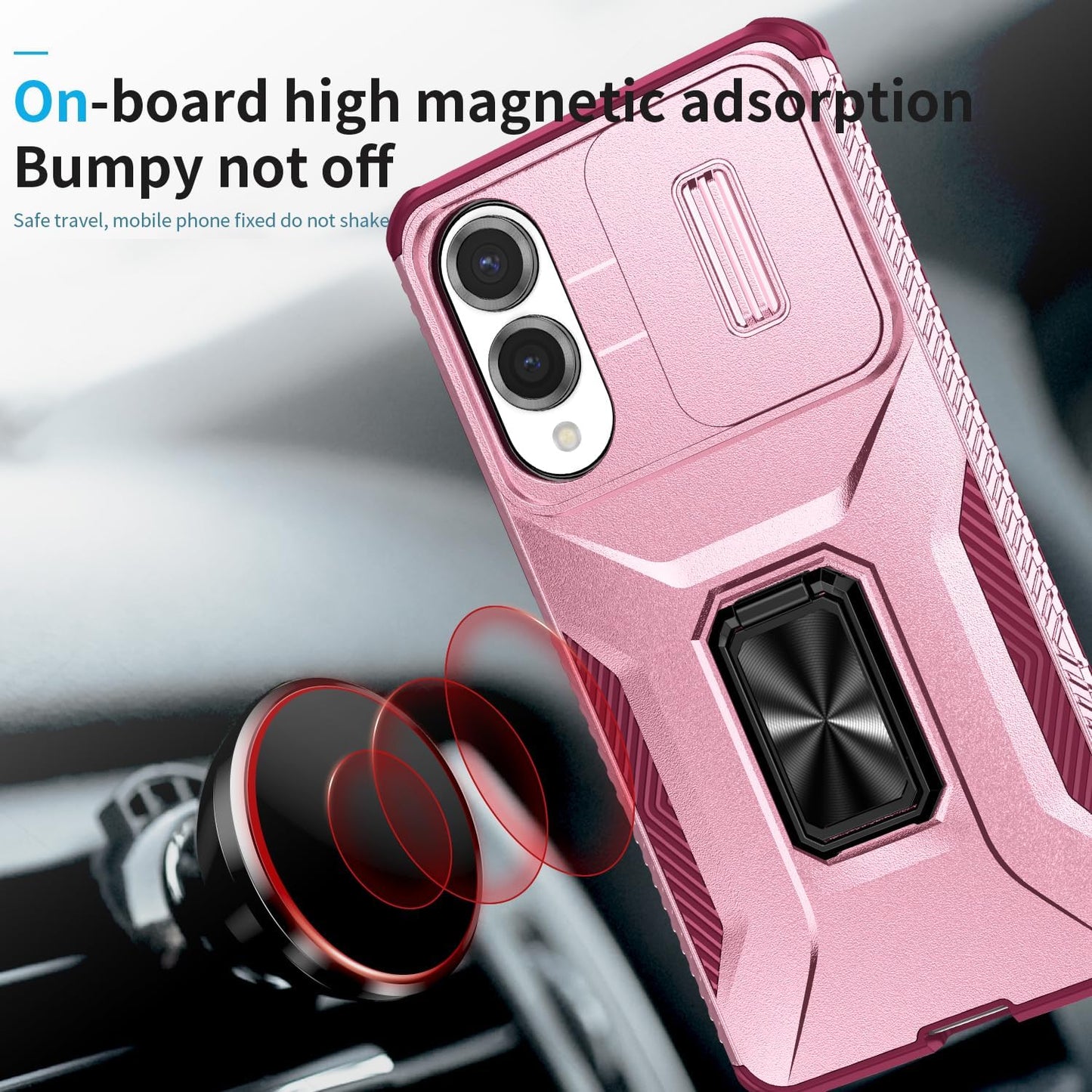 Magnetic car mount 2 in 1 phone case for Samsung Galaxy S25 Edge, double layer shockproof and drop-proof protective case. 360° rotating bracket finger ring buckle push window lens protection