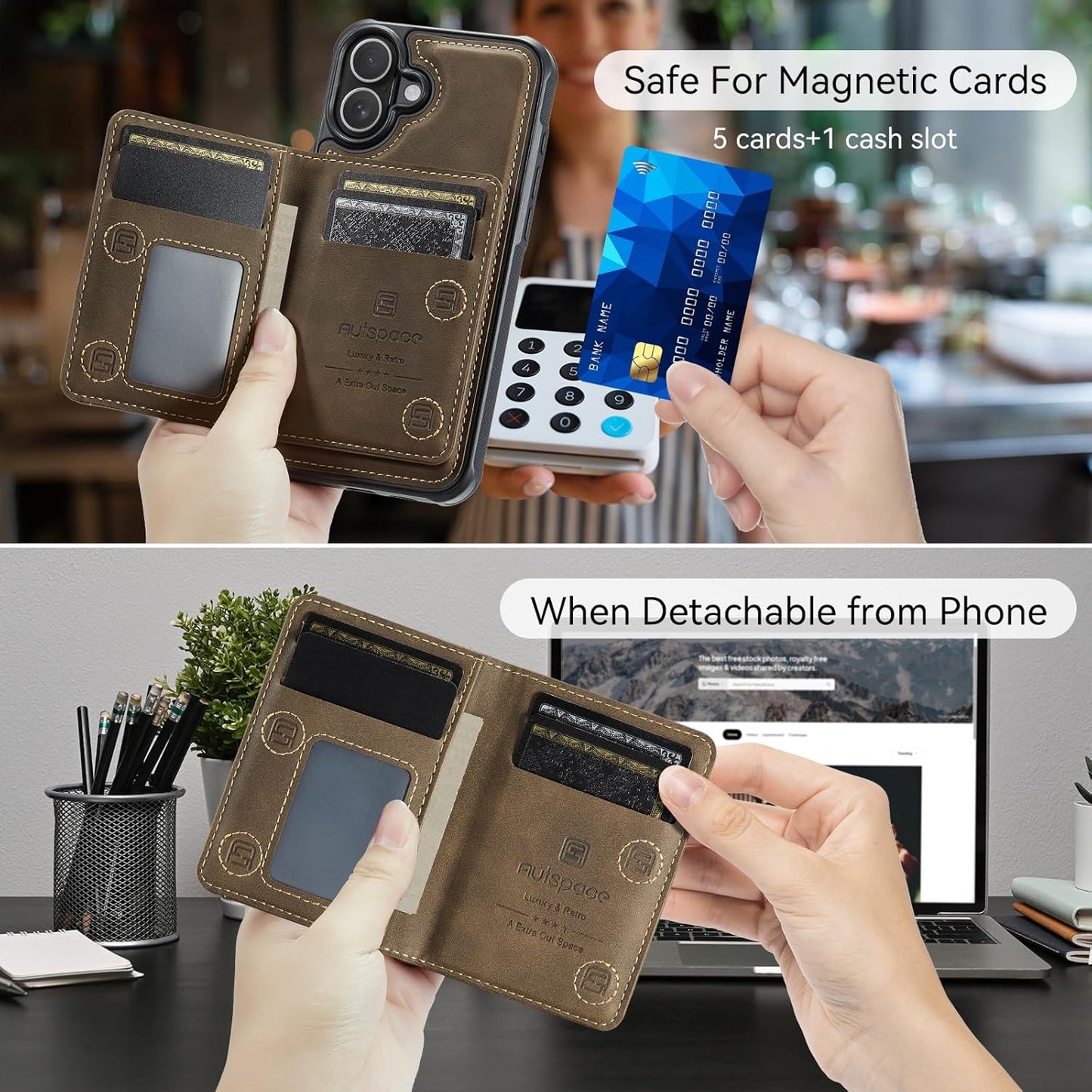 Double magnetic card holder mobile phone case for iPhone 16, RFID (anti-theft), supports car magnetic suction function + multi-directional bracket Blue