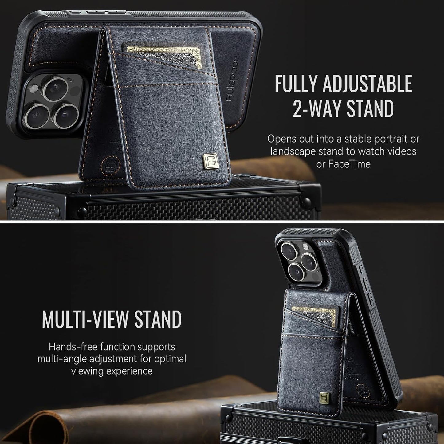 Up and down card holder mobile phone case suitable for iPhone 14 Pro max, RFID (anti-theft), supports car magnetic suction function, card slot wallet holder Black
