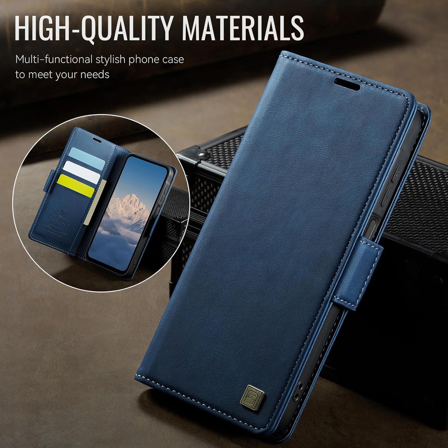 iTape Soft leather wallet case for Samsung Galaxy A14, RFID (anti-theft), wallet card slot flip cover stand for Samsung Galaxy A14 Support wireless charging Blue