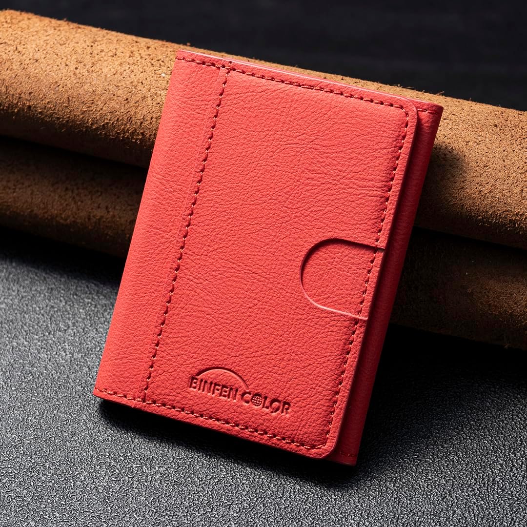 iTape Leather Magnetic Phone Wallet Compatible with Various Phone Models Android and iOS, Solid Color Magnetic Card Holder Ultra-thin Trifold Wallet Card Holder Flip Stand Red