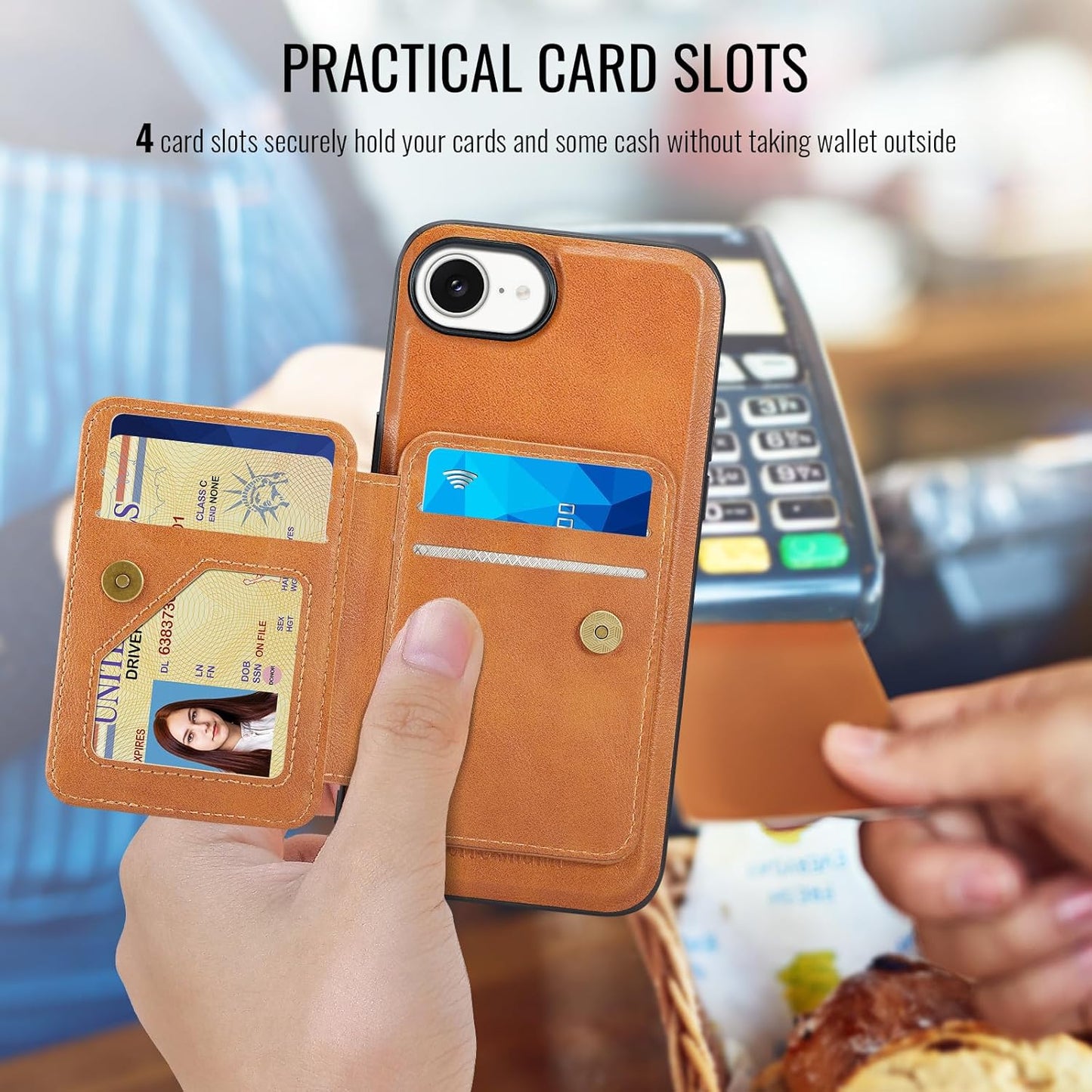 Magnetic Leather Phone Case for iPhone 16E, (RFID) Card Slot Wallet Flip Folding Stand, Wireless Charging Phone Case for iPhone 16E(RFID) Green