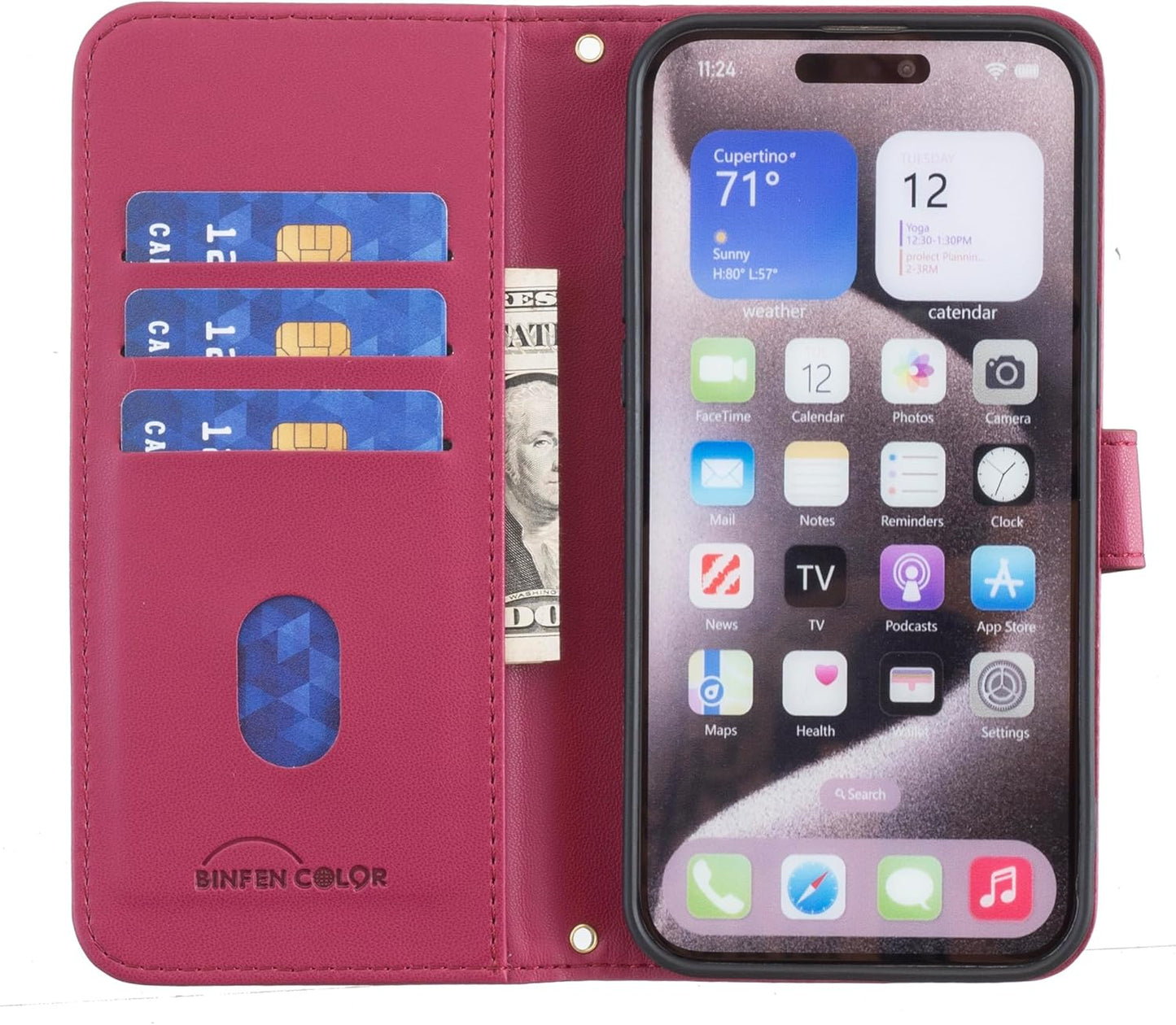 Plaid Wallet Phone Case for iPhone 16E, Wallet Phone Case, Flip Stand, Credit Card Slot Wallet With wrist strap Green