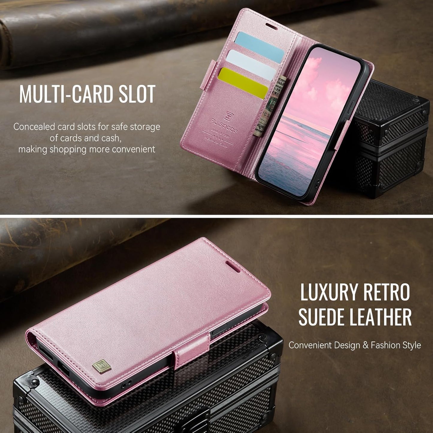 iTape Soft leather wallet case for Google Pixel 9a, RFID (anti-theft), wallet card slot flip cover stand for Google Pixel 9a Support wireless charging Brown
