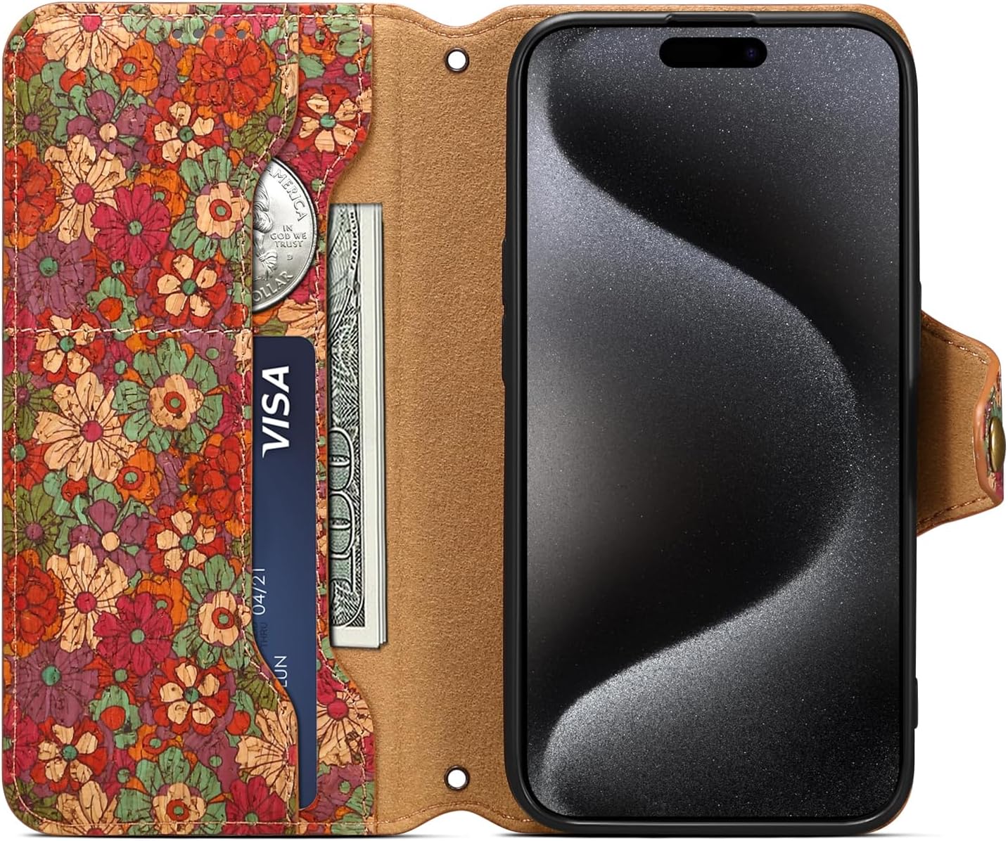 Retro Floral Pattern Phone Case for iPhone 16 Plus, Soft Touch Flip Stand Phone Case, Wallet Card Slot, Compatible with iPhone 16 Plus