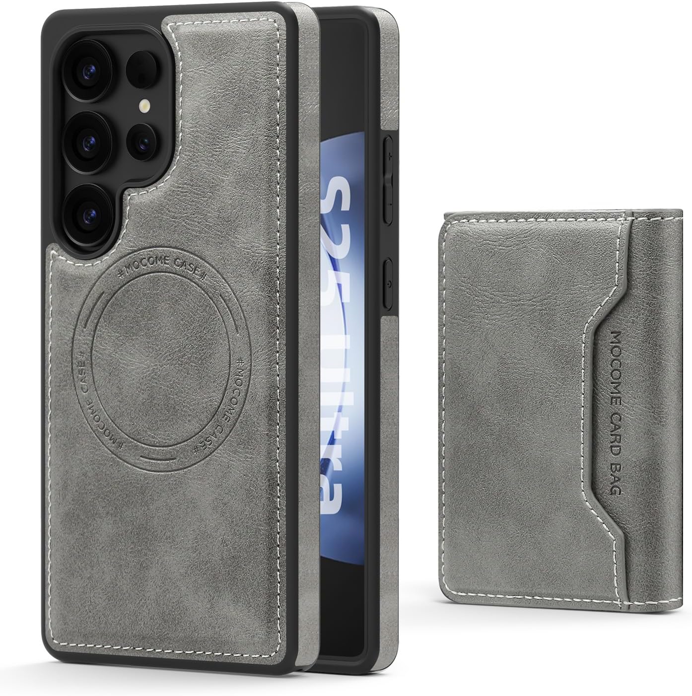2 in 1 card holder phone case for Samsung Galaxy S25 Ultra, magnetic leather phone case magnetic car mount wireless charging, card holder holder Purple