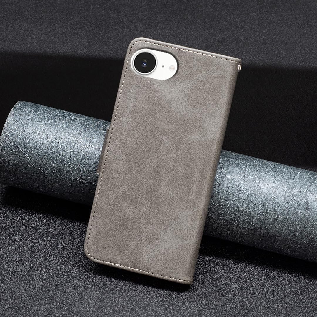 Solid lambskin leather phone case for iPhone 16E, snap wallet style case, flip stand shock protection Yellow